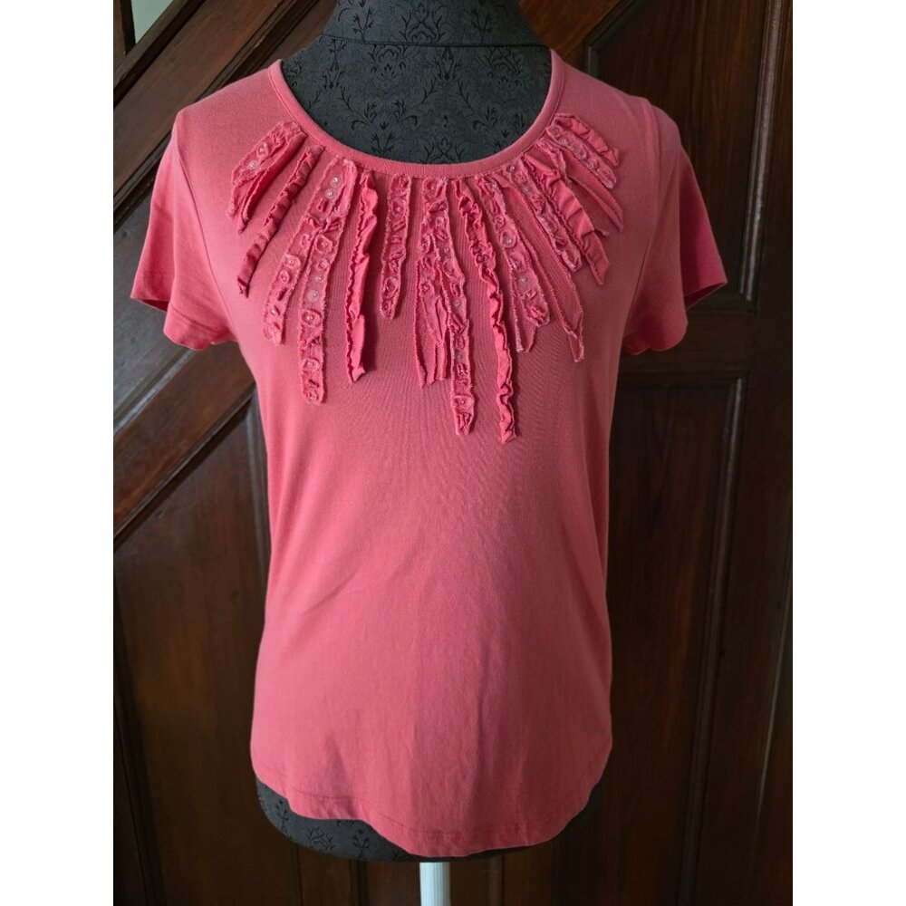 Jones New York Sport Womens Pink Embellished Tee Top S